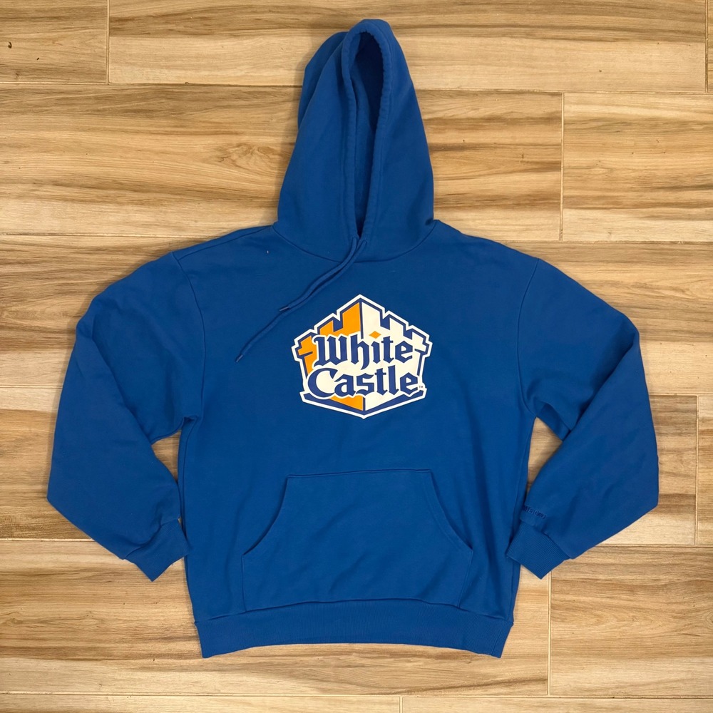 Dumbgood White Castle Hoodie Blue Graphic Logo Sweatshirt Mens Medium Streetwear
